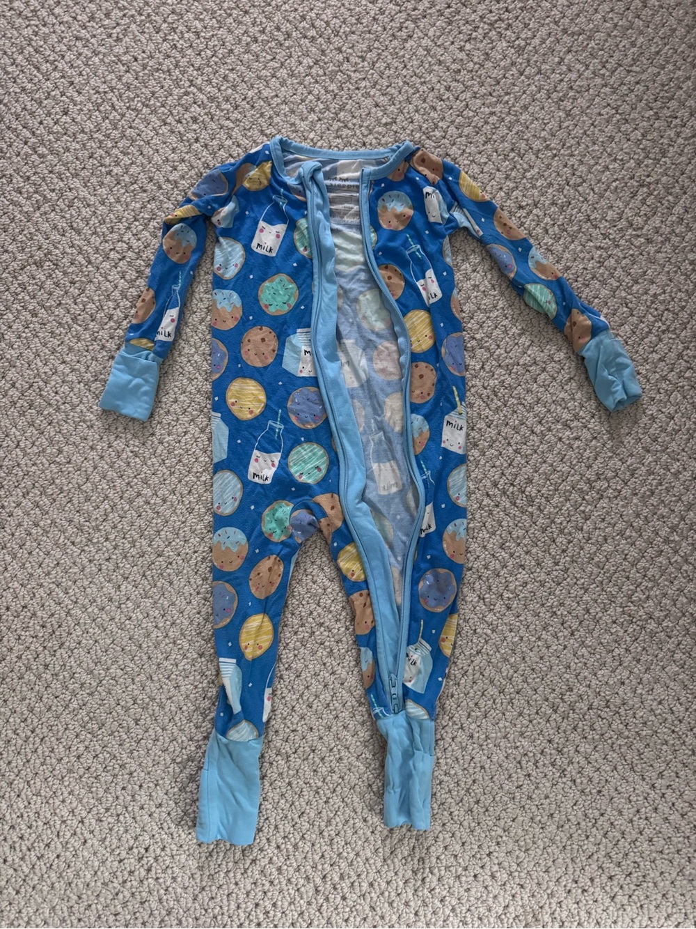 Little Sleepies Blue Milk & Cookies Print Dual Zipper Onesie